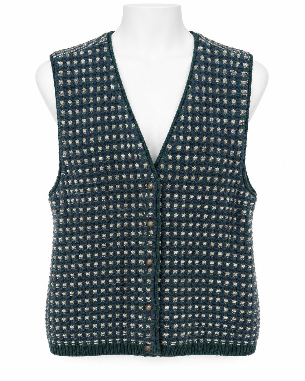 St Johns Bay Vintage Knit Sweater Vest Green Textured Grandpa Core Womens
